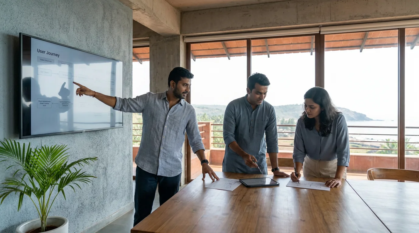 Indian design team reviewing the user journey for a website project